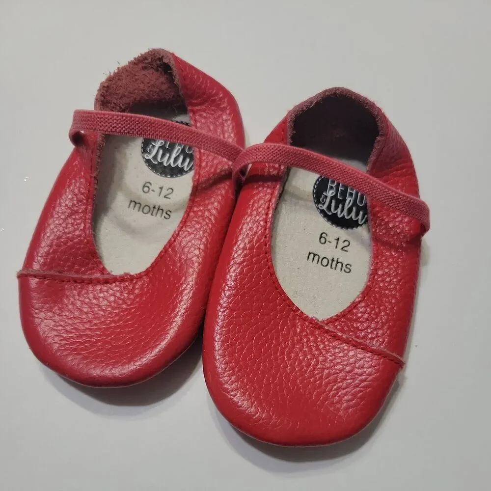 BEAU Lulu Girls 6-12 Month Mary Jane Shoes Red Leather Slip On Round Toe Low Top